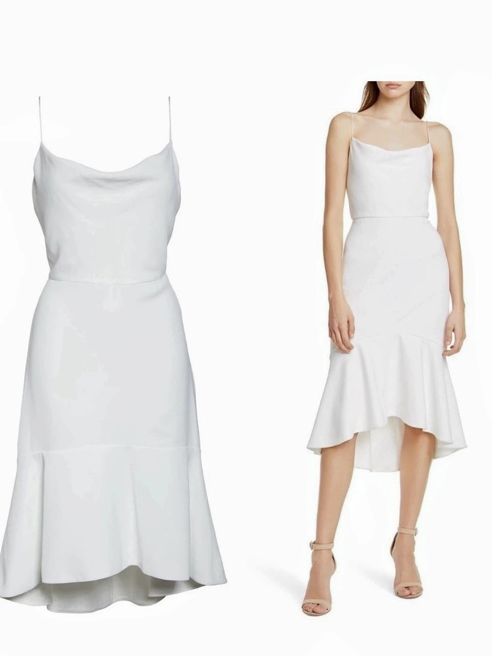 Alice + Olivia Adrina Cowl White Midi Flounce Dress Size 2